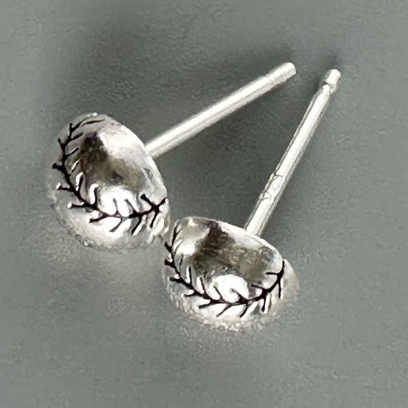 Sterling Silver Baseball Stud Earrings - Picture 6 of 12